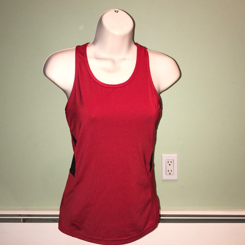 red and black workout tank top